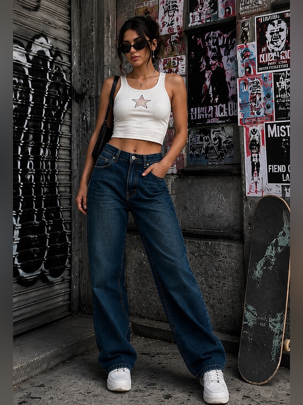 Hollister High Rise Baggy Jeans W26 Dark Wash Wide Leg Y2K Skater Streetwear NWT